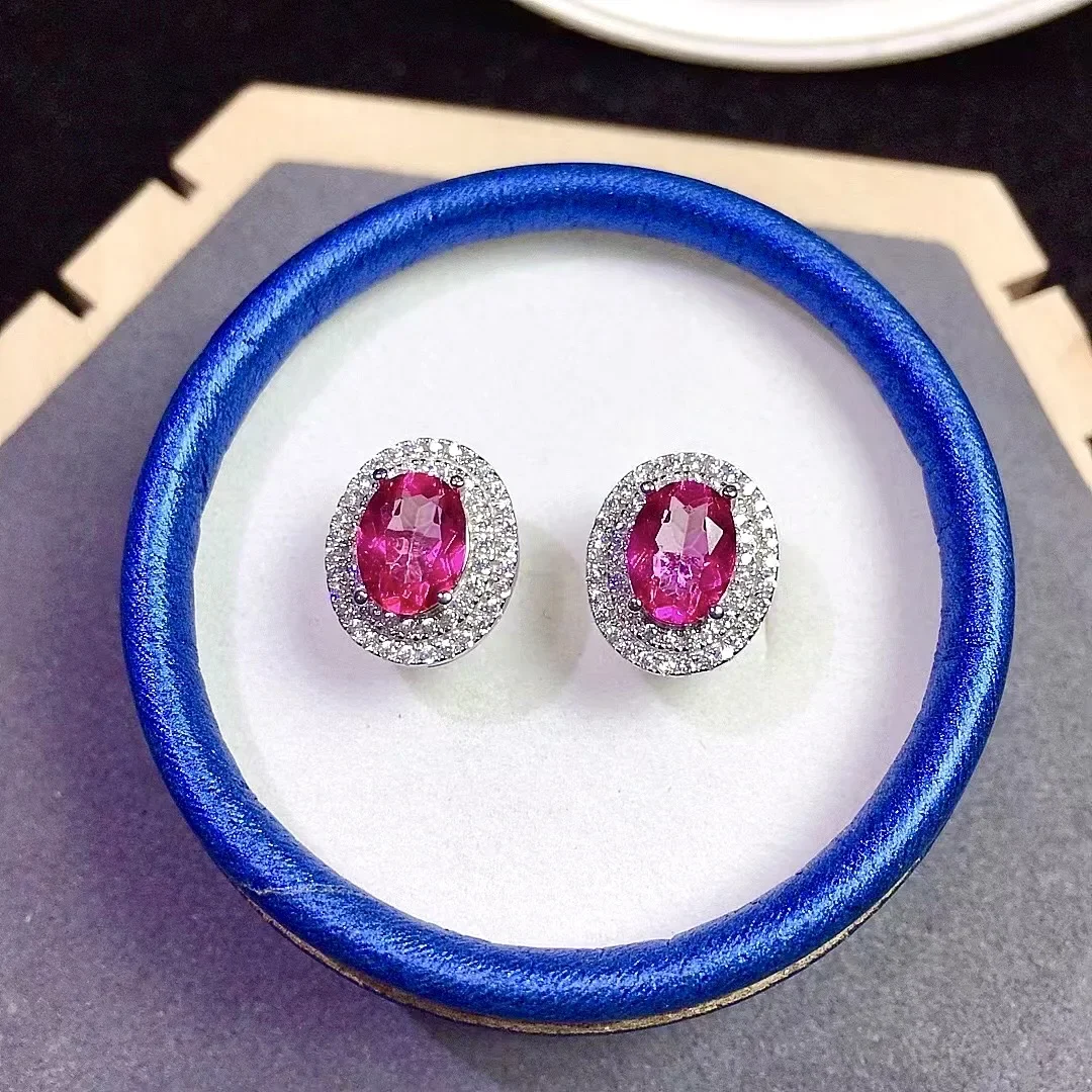 

Fashion Pink Topaz Stud Earrings for Party 6mm*8mm VVS Grade Natural Topaz 925 Silver Earrings with 18K gold Plating