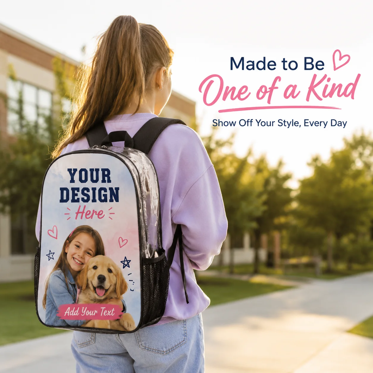 Custom Print Transparent Clear PVC Backpack Stadium Security Approved Mesh Pocket Casual School Travel Backpack