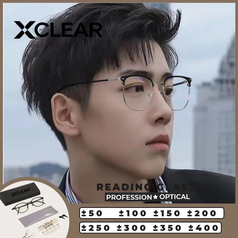 

XCLEAR Classic HD Reading Glasses Men Eyebrow Frame Casual Style Anti Blue Ray HD Progressive Prescription Eyeglasses Classic