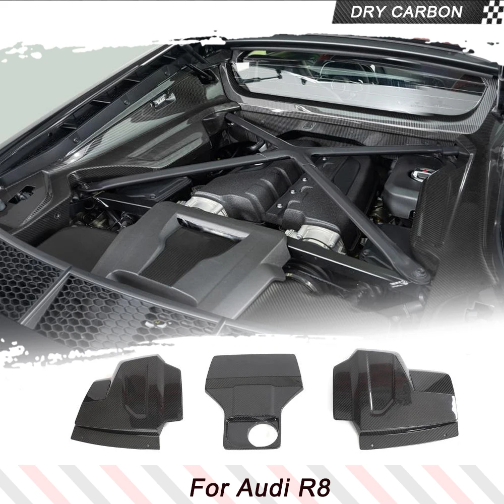 Prepreg Dry Carbon Car Engine Bay Panel For Audi R8 V10 RWD Coupe 2022 2023 Engine Cover PlateTrim Replacement Parts Body Kits