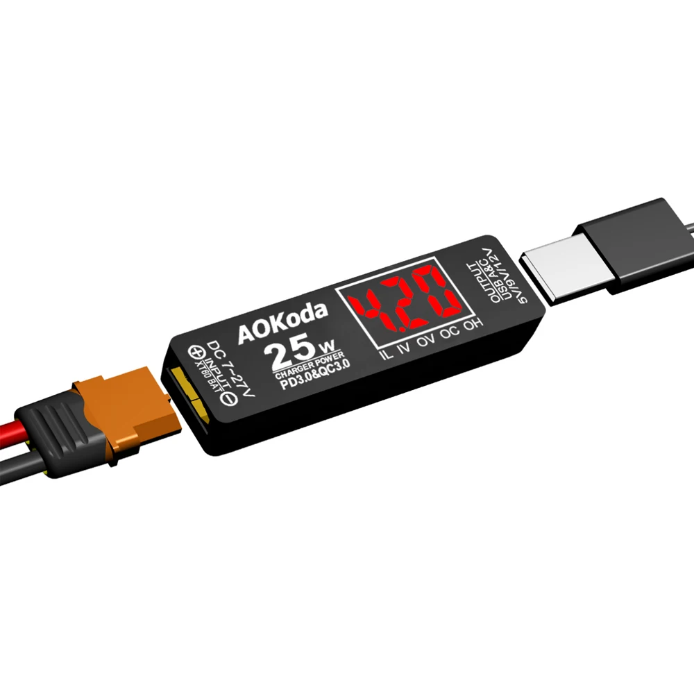 شاحن AOKoda PD3.0 xt60 إلى USB محول سريع للطاقة/قابس xt60 إلى T، يستخدم لبطاريات نموذج طائرة لعبة