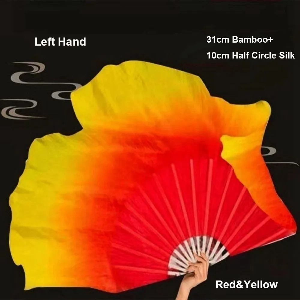 

31cm Bamboo Chinese Short Bellydance Fan 10cm Half Circle Silk Veil Long Imitation Pairs Yangko Dance Bamboo Fans