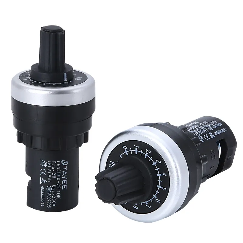 4PCS 22mm Cutout Potentiometer LA42DWQ-22, Variable Speed Adjustment Knob for Frequency Inverter, 5K 10K 100K 200K 500K