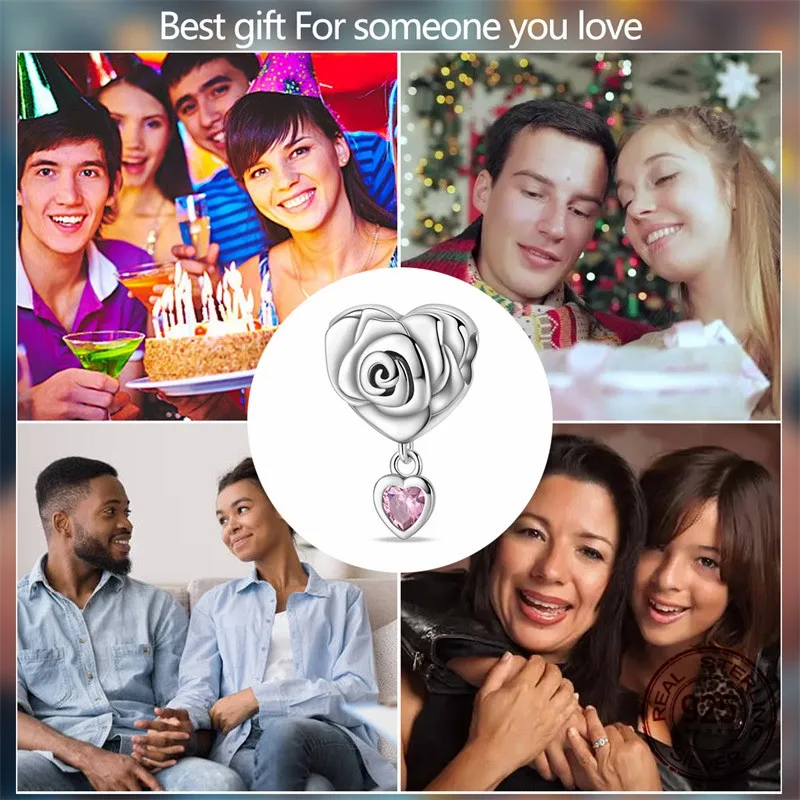 خرز على شكل زهرة من الفضة الإسترليني عيار 925 مرصع بالزركون مع سوار أصلي هدية مجوهرات نسائية ذاتية الصنع