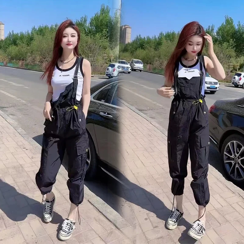 

Spring Summer 2025 Trendy ket Detail Workwear Overall Pants Regular Design High Waist Polyester Fiber Ladies Faion Commu...