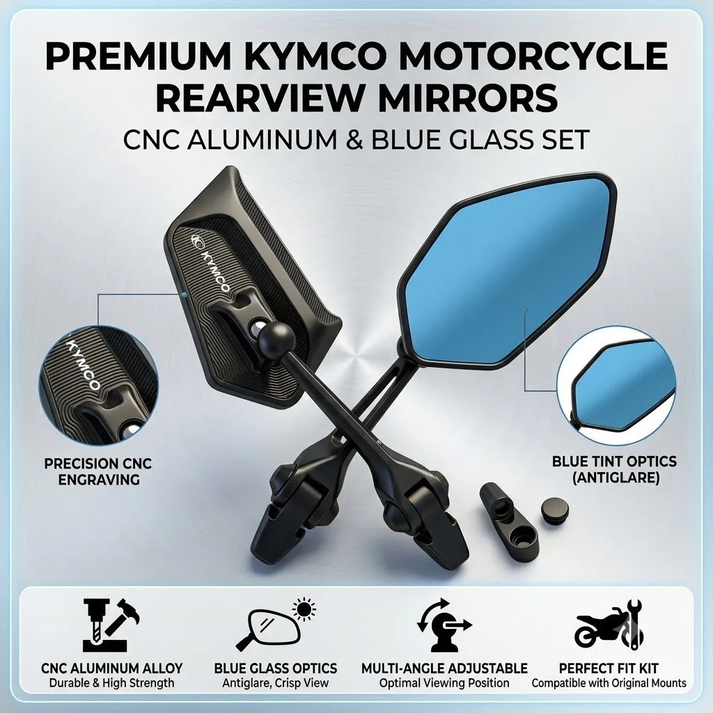 No Blind Spot Motorcycle All Metal Bule glass Mirror Wtih LOGO For KYMCO DOWNTOWN NIKITA GDINK KXCT PeoPle S