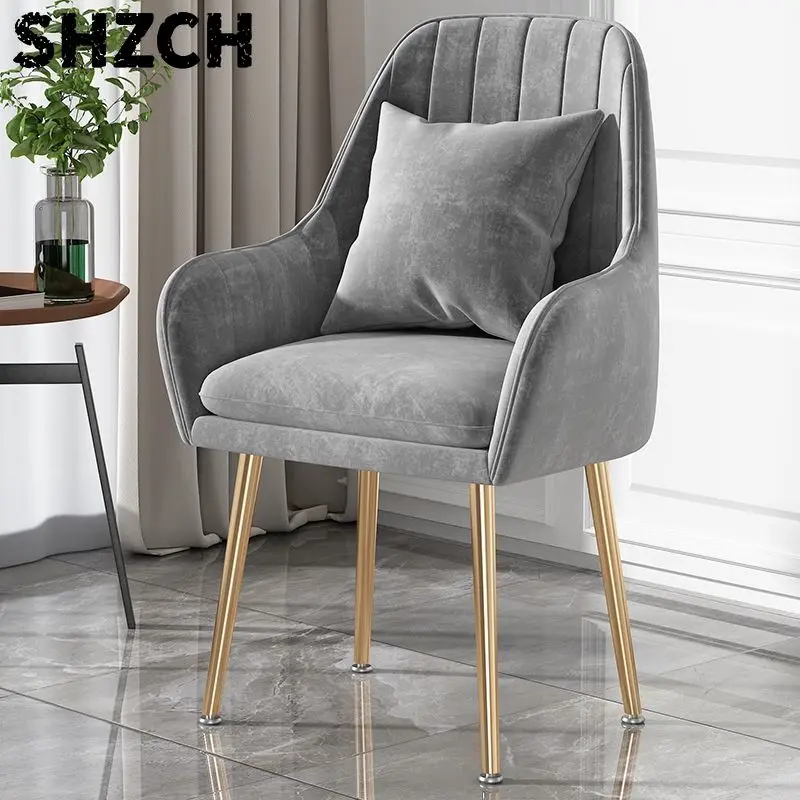 Modern minimalism Dining Chairs Luxury with Arm Rest Leg Protector Metal Living Room Chairs Comfortable Household Furniture