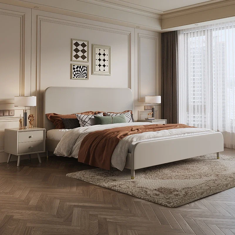 bed All solid wood , modern simple and light luxury 1.5m, 1.8m x 2m Morandi gray, Nordic high-end master room double