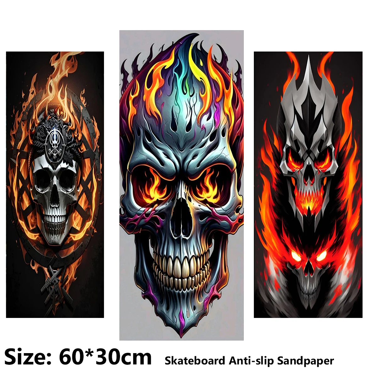 

Cool Colored Skull Pattern Electric Scooter Anti-slip Sticker Sandpaper Skateboard Grip Tape Sheet 60*30cm