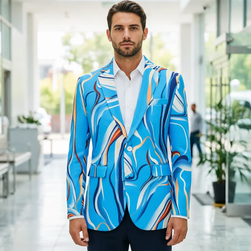 

3D Digital Printed Suit One Button Slim Fit Coats , Fashion Men Wedding , Banquet , Party, Performance Event Flower Blazers