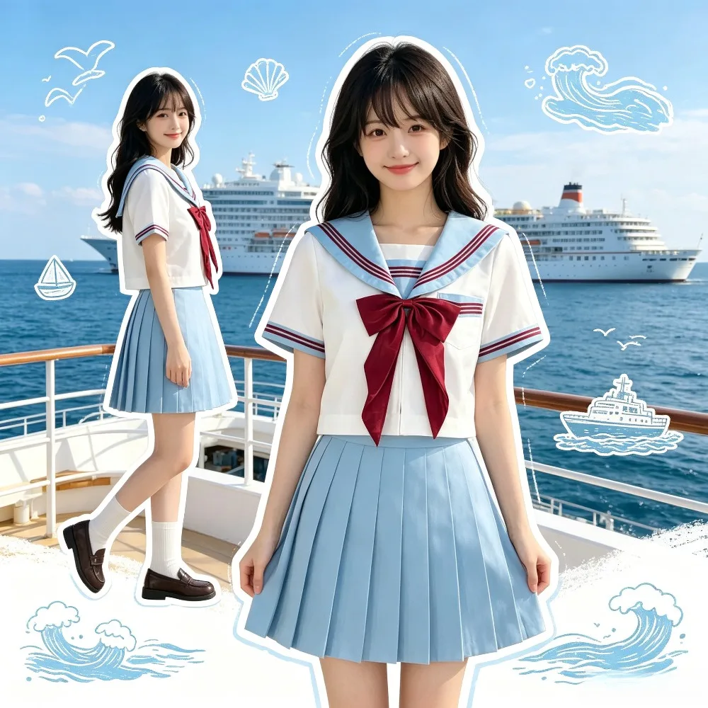 sweet Japanese Watercolor Collar Sailor Suit JK Uniform, College School Outfit for Graduation Photo Campus Summer Daily Wear