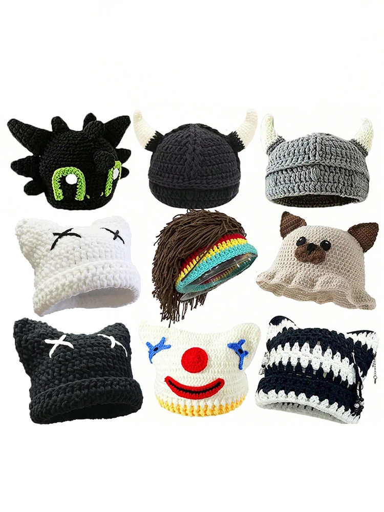 Hand-Woven Woolen Cartoon Animal Fun Hat: Unisex Cute K2y Horn Style, Suitable for Party Outfit Pullover Looks Daily Street Wear