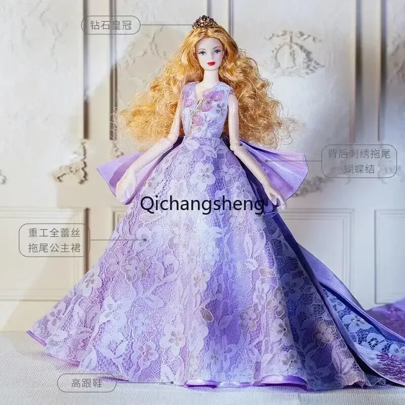 Fashion Purple 1/6 Doll Clothes for Barbie Dress Handmade Princess Outfits Evening Gown for Barbie Clothing Kids DIY Toys 11.5