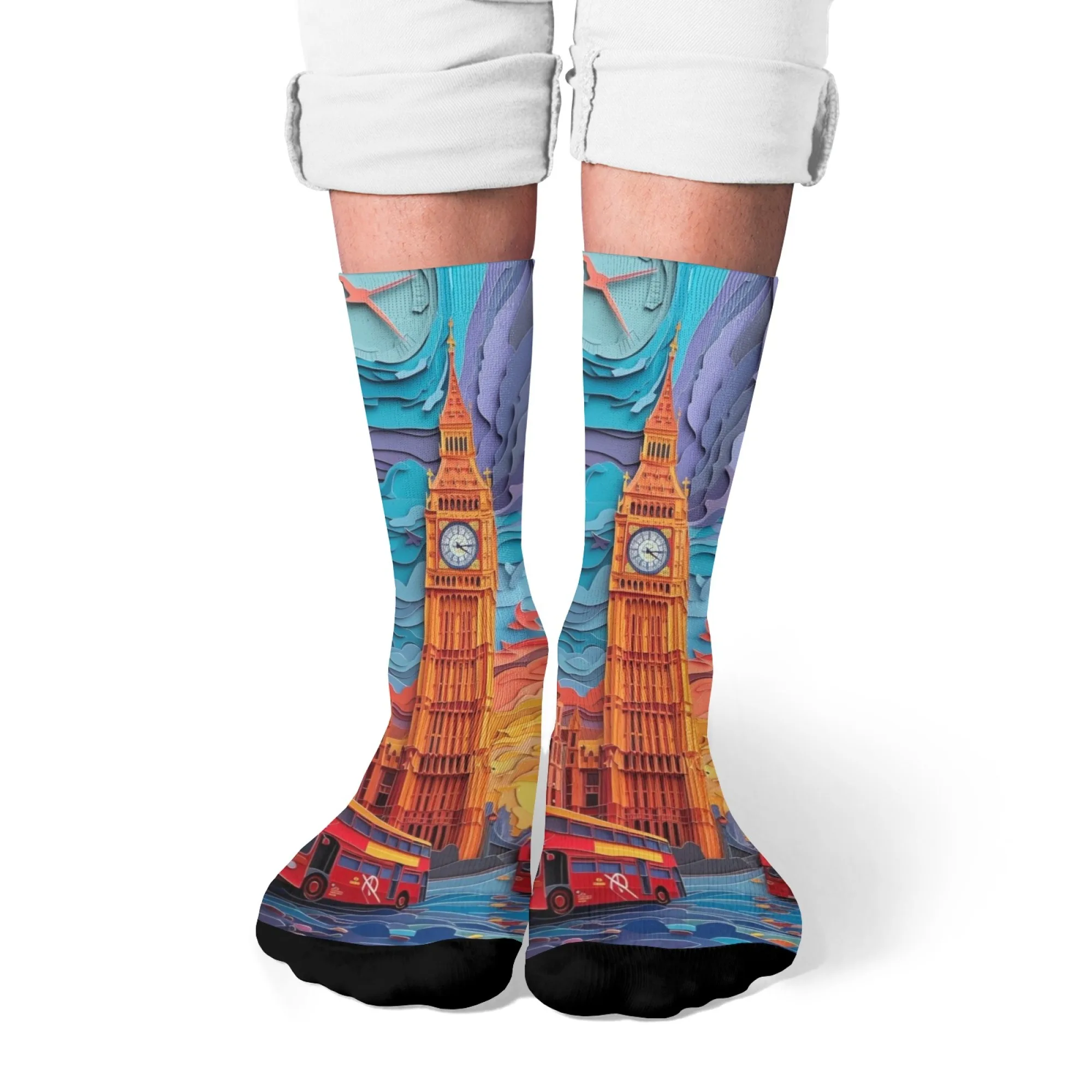 Künstlerische Big Ben bedruckte Herrensocken Neuheit Harajuku Retro Street Crew Socken Bequeme atmungsaktive rutschfeste Socken Partygeschenk