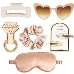 6pcs Bridesmaid Proposal Gifts Heart Sunglasses Hair Ties Scrunchies Hair Clip Satin Eyemask Set Wedding Bridal Shower Favors