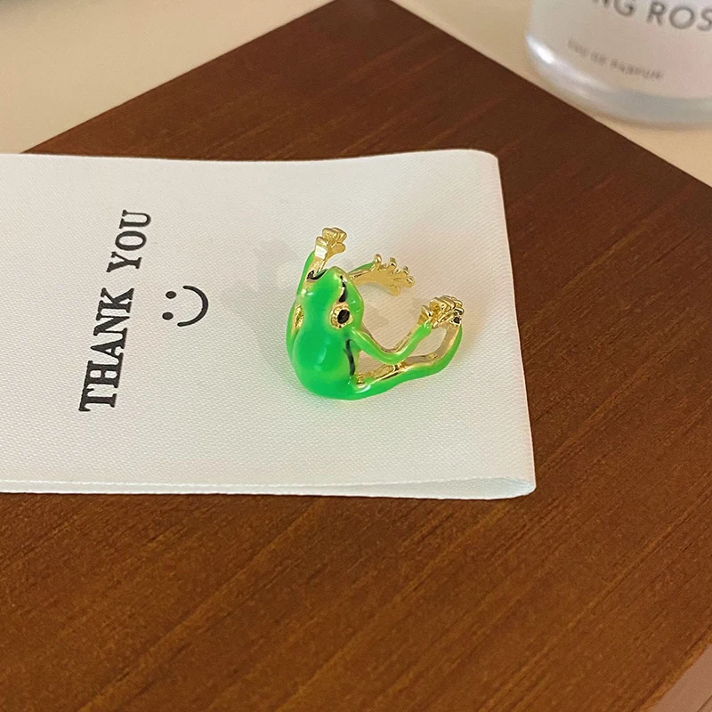 Green Funny Frog Ring Niche Design Cute Green Frog Ring Simple Versatile Animal Ring Opening Adjustable Ring For Women