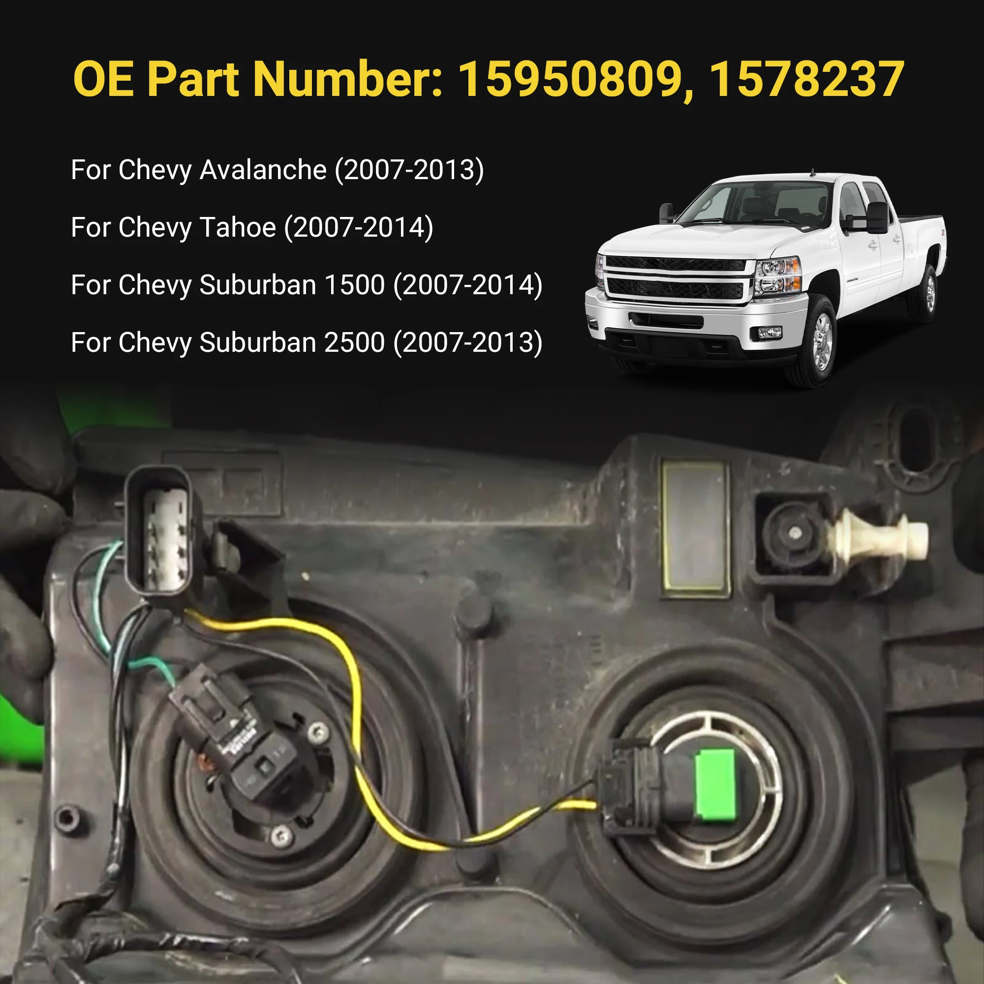 15950809 15782377 Headlight Wiring Harness For Chevy Avalanche Tahoe Suburban 1500 2500 2007 2008 2009 2010 2011 2012 2013