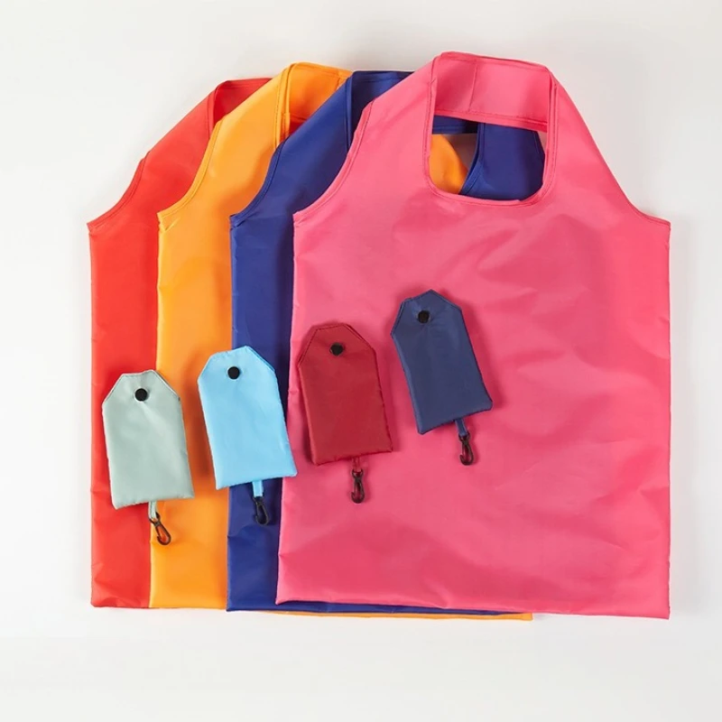 

Women's Solid Color Eco-friendly Shopping Bag Folding Reusable Portable Shoulder Handbag Polyester for Travel Grocery Case