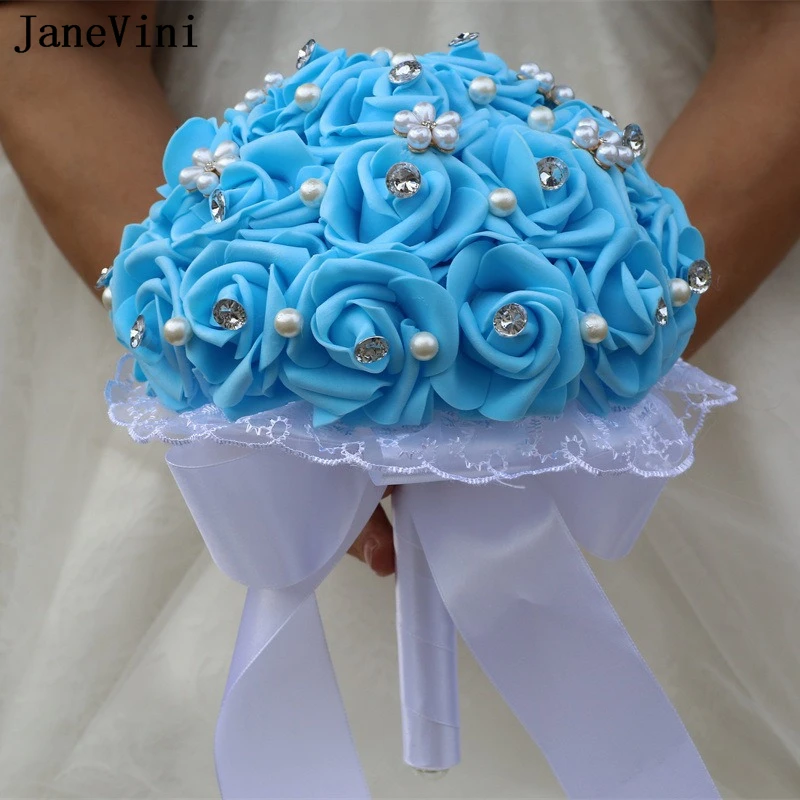 Свадебный букет JaneVini из синих пенопластовых роз с кристаллами и стразами для невесты и подружек невесты, цвет на заказ, Ramos De Novias