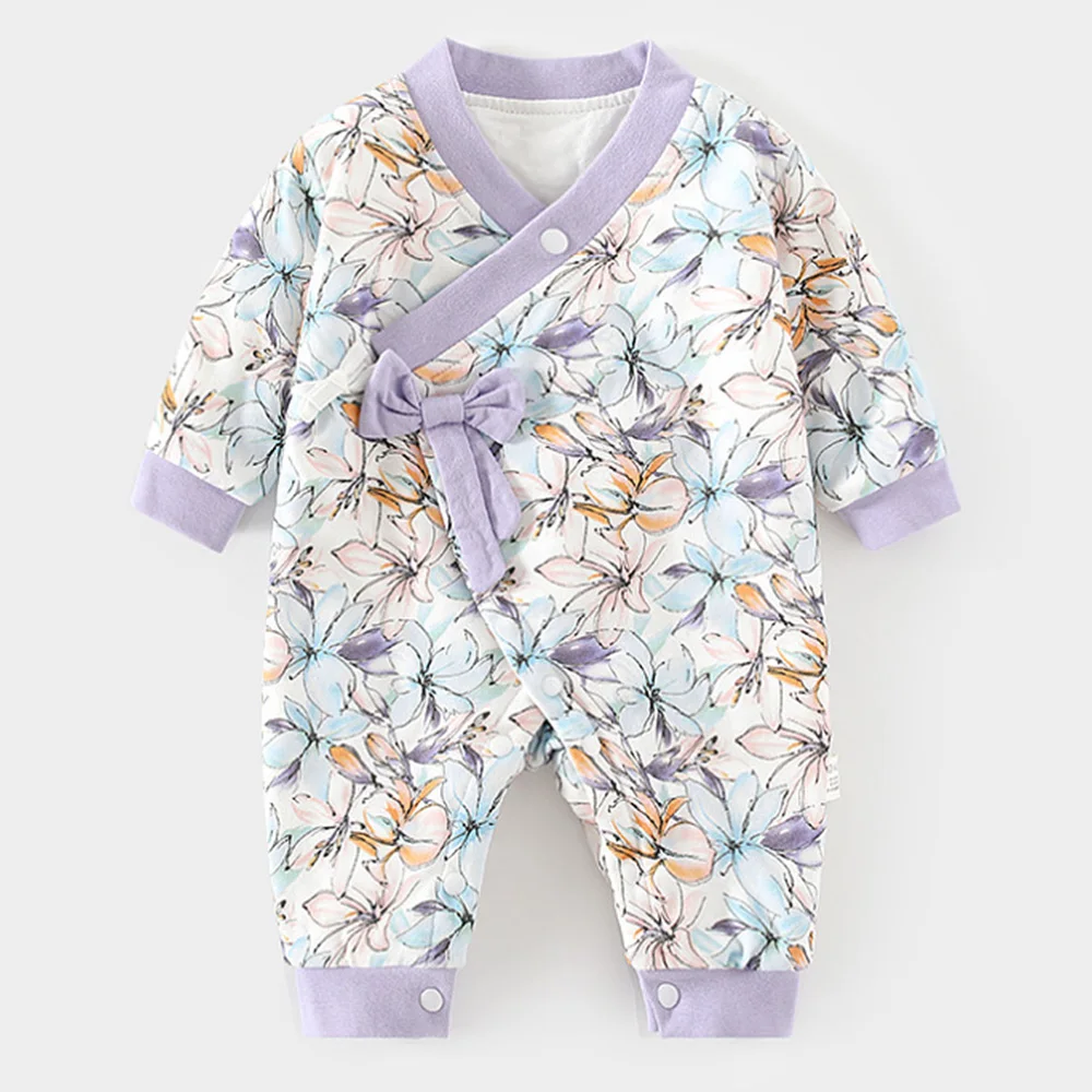 Baby Winter Jumpsuits Long Sleeve Floral Quilted Autumn Newborn Clothes 0-3 Months Baby Girl Romper