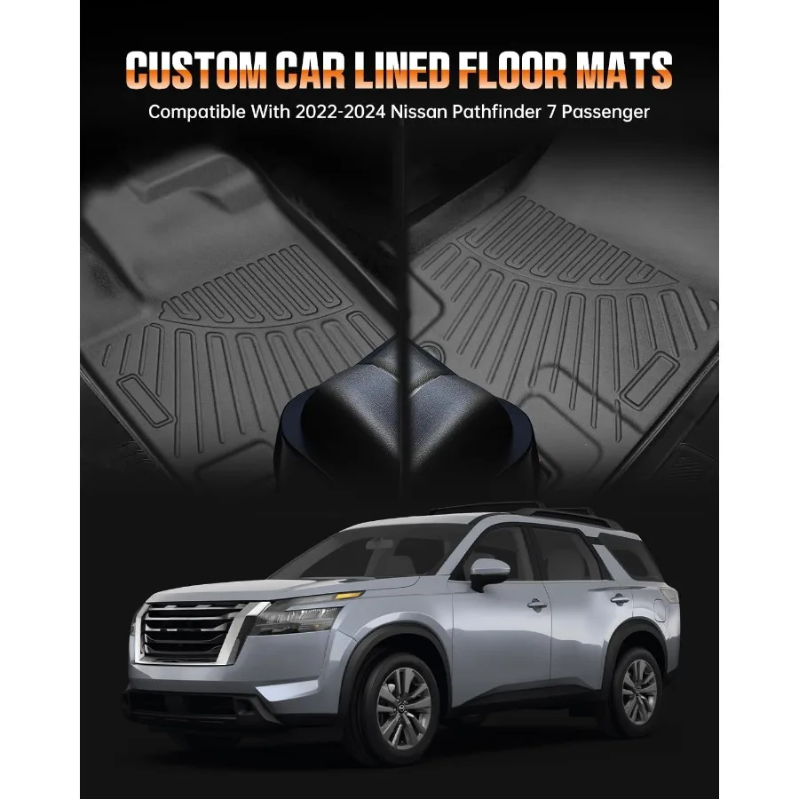 Floor Mat Trunk Mat Compatible with 20222024 2025 Nissan Pathfinder 7 Passenger Models All Weather TPE Car Floor Liners Carpet