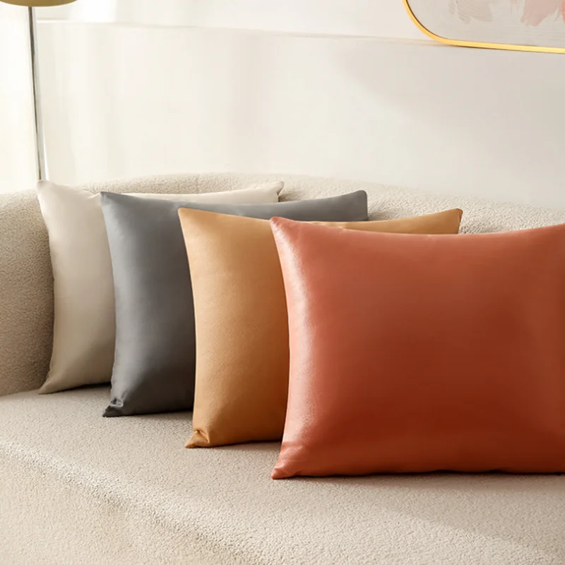 

Modern simple solid color leather throw pillow technology cloth waterproof pillow sample room cushion