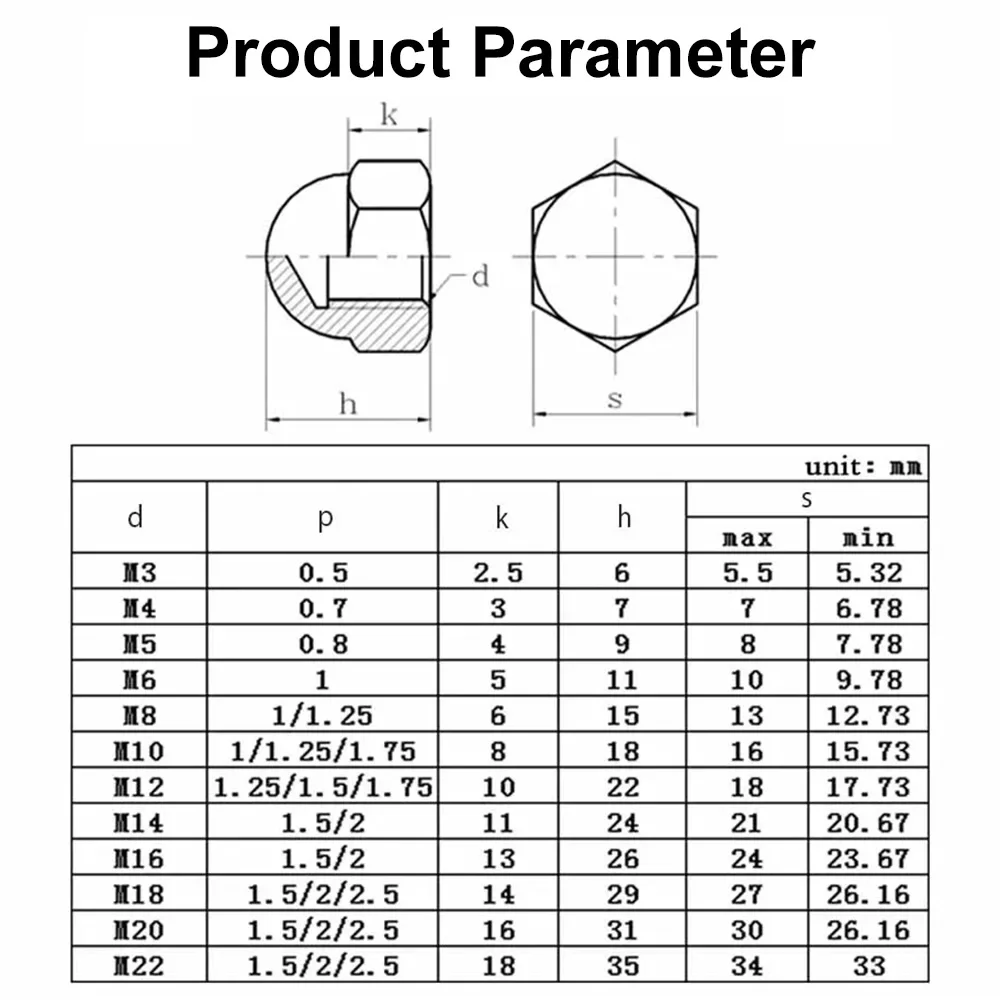 DIN1587 الجوزة الجوز تاج عرافة الجوز M3 M4 M5 M6 M8 M10 M12 M14 M16 304 201 الفولاذ المقاوم للصدأ قبة غطاء الجوز المكسرات أعمى للبراغي 1-50 قطعة