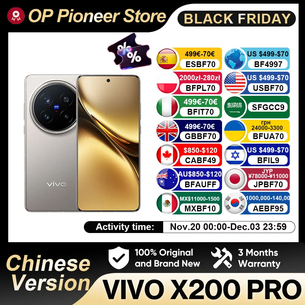 VIVO X200 PRO 5G Dimensi 9400 CPU 6.78 Inci AMOLED Layar 120HZ 6000MAh 90W Pengisi Daya Flash OTA NFC Kamera 50MP 16GB 512GB/1TB