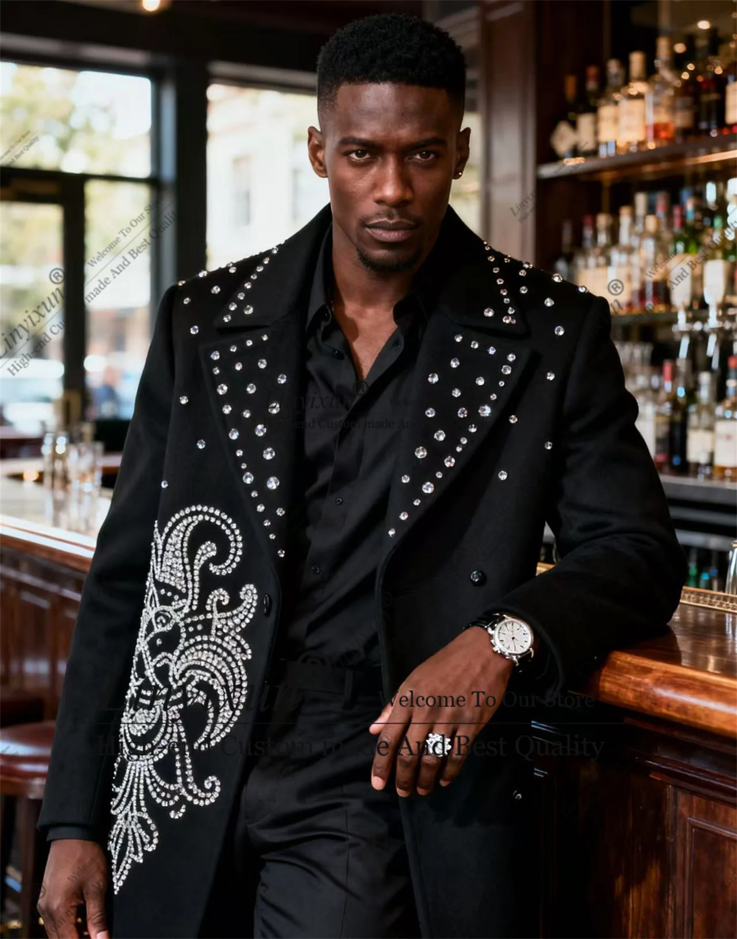 

Мужские костюмы со стразами и кристаллами, комплекты из 2 предметов, официальное длинное пальто, приталенные смокинги, Ropa hombre, индивидуальные свадебные мужские пиджаки для жениха