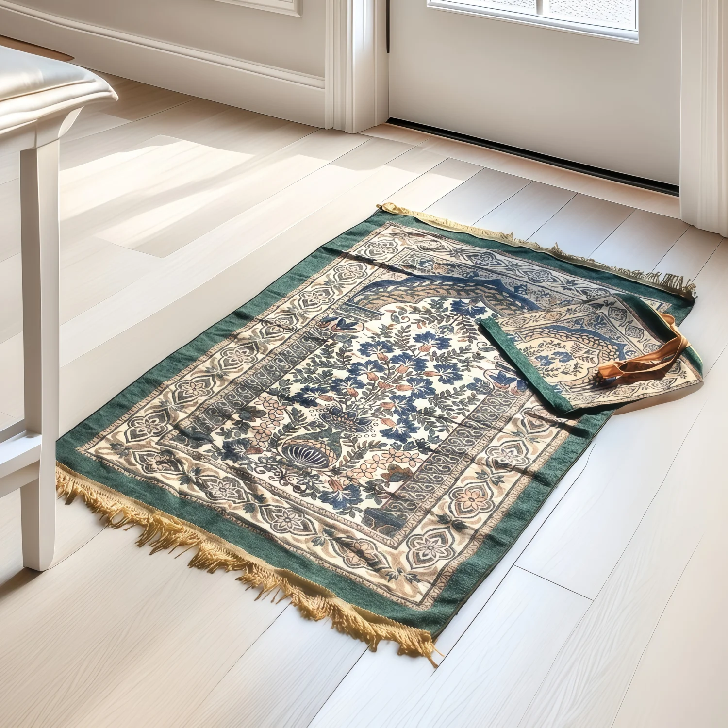 Chenille Handbag Prayer Rug with Hundred Flowers Pattern, Thick Printed Chenille Prayer Mat, Portable Travel Prayer Mat