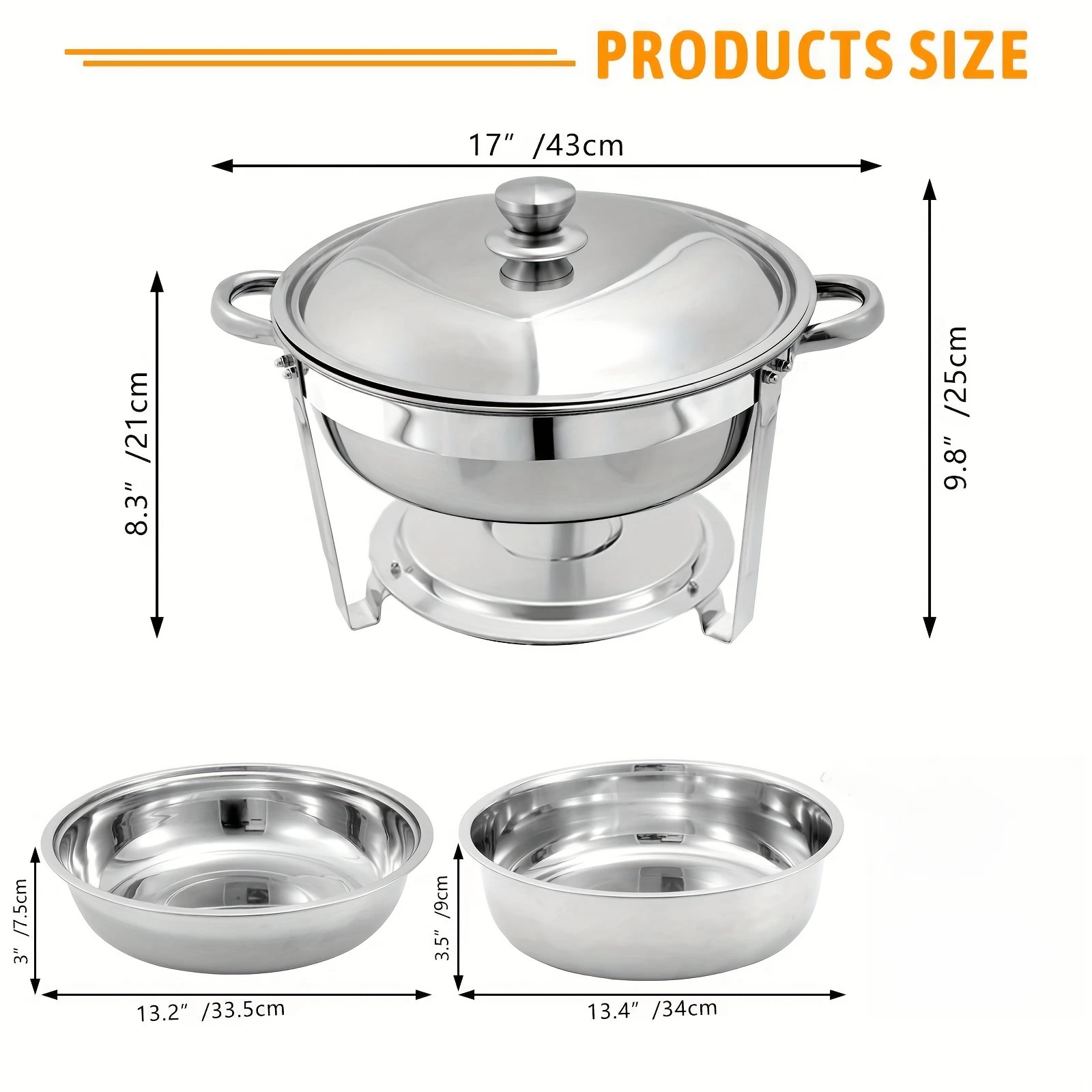 2 حزم 5-Qt الفولاذ المقاوم للصدأ طبق الغضب المستديرة بوفيه مجموعة الغذاء صواني المياه تخدم أواني حفلات الزفاف التخييم لتنظيف #3