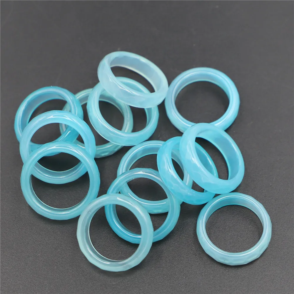 Unisex Natural Stone Couple Wedding Finger Rings Section Opal Blue Sand Purple Red Agates Created Circle Charms Christmas 6MM