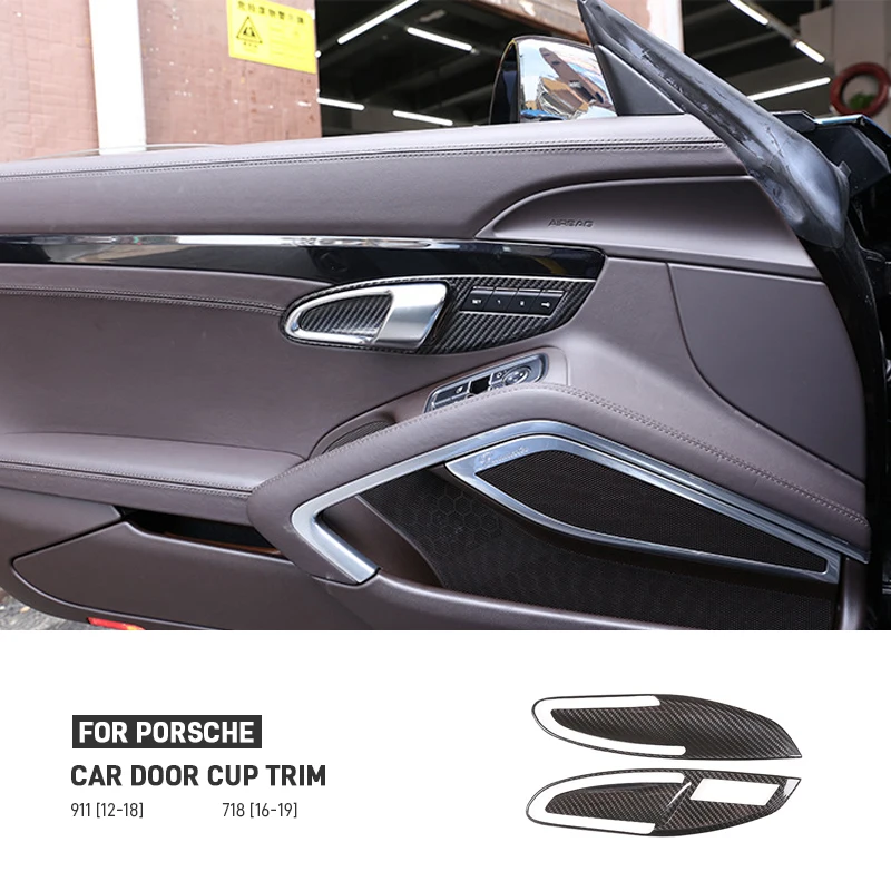 

For Porsche 718 2016-2019 911 2012-2018 Real Carbon Fiber Car Handle Door Bowl Decorative Protective Frame Interior Accessories