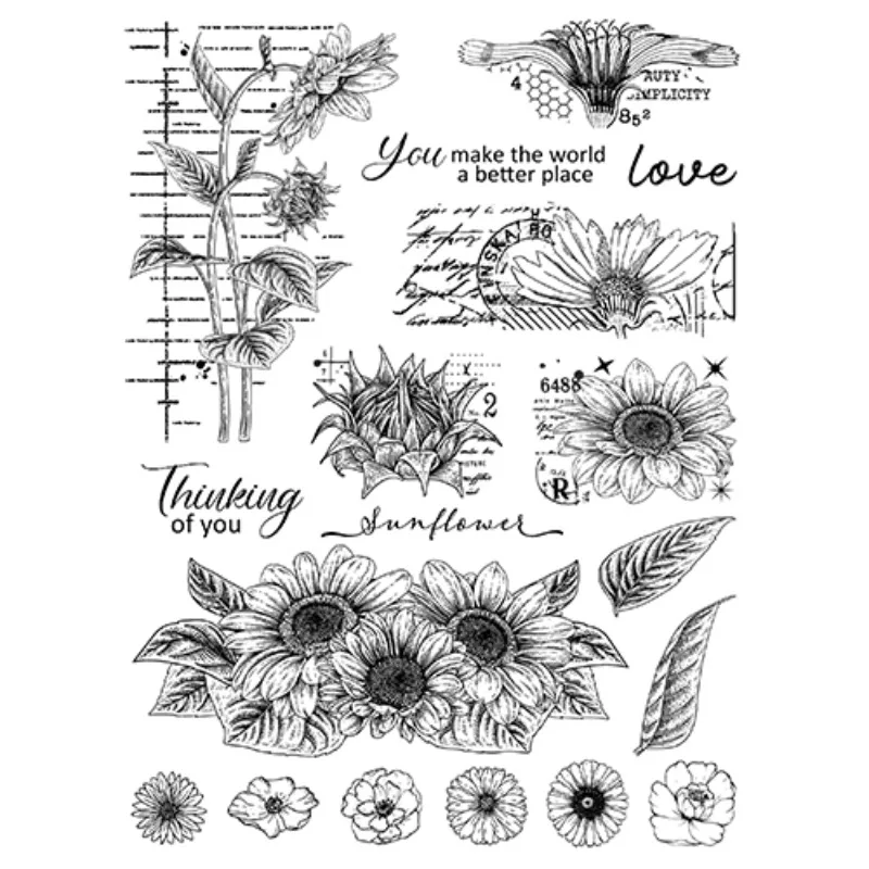 Sunflowers/Inspirational Language Retro Clear Silicone Stamps Diy Photo Album Decoration Scrapbooking Journal Transparent Stamp