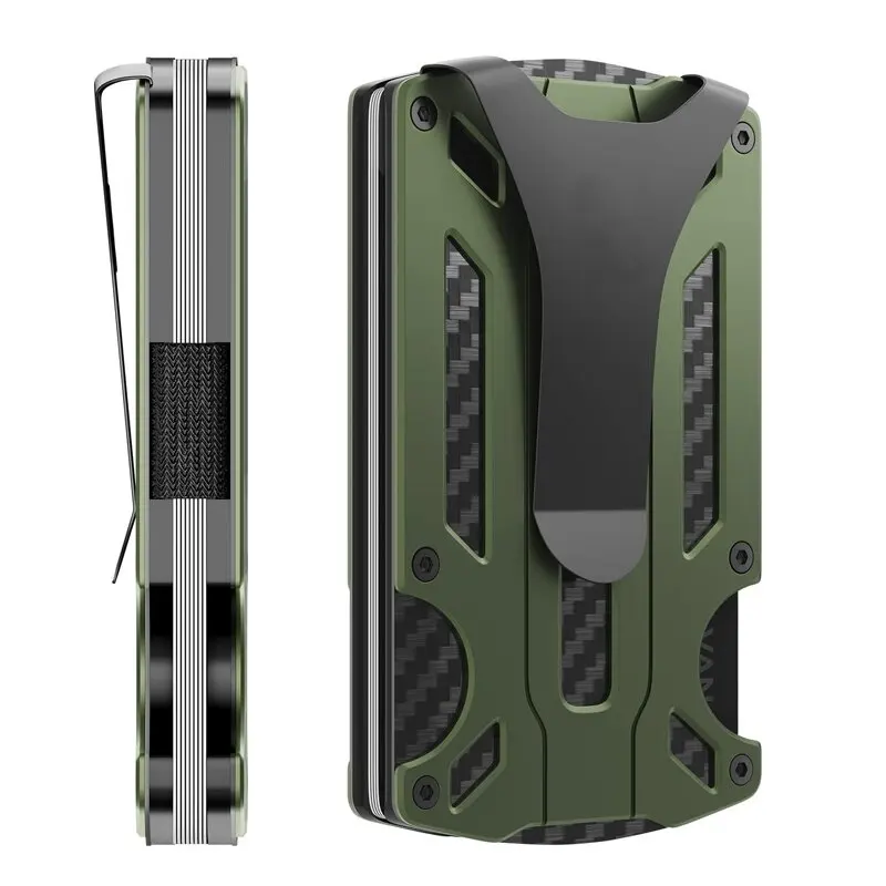 Metal Wallet Air Tag for Men Minimalist Slim RFID Blocking Front Pocket Tactical Carbon Fiber Wallet Card Holder with Money Clip