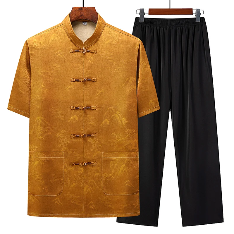 (Shirt + Trousers) 2026 Summer Fashion Trend Men Shirt Men's Chinese style Sets High Quality Casual Comfortable Shirts TwoPiece