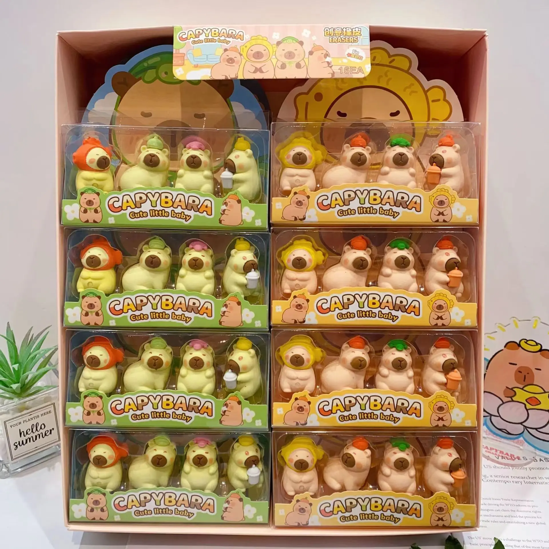 محايات كرتونية كابيبارا للأطفال ، أدوات مكتبية للطلاب ، مستلزمات مكتبية مدرسية ، ممحاة قلم رصاص ، هدية عيد للأطفال ، صندوقان