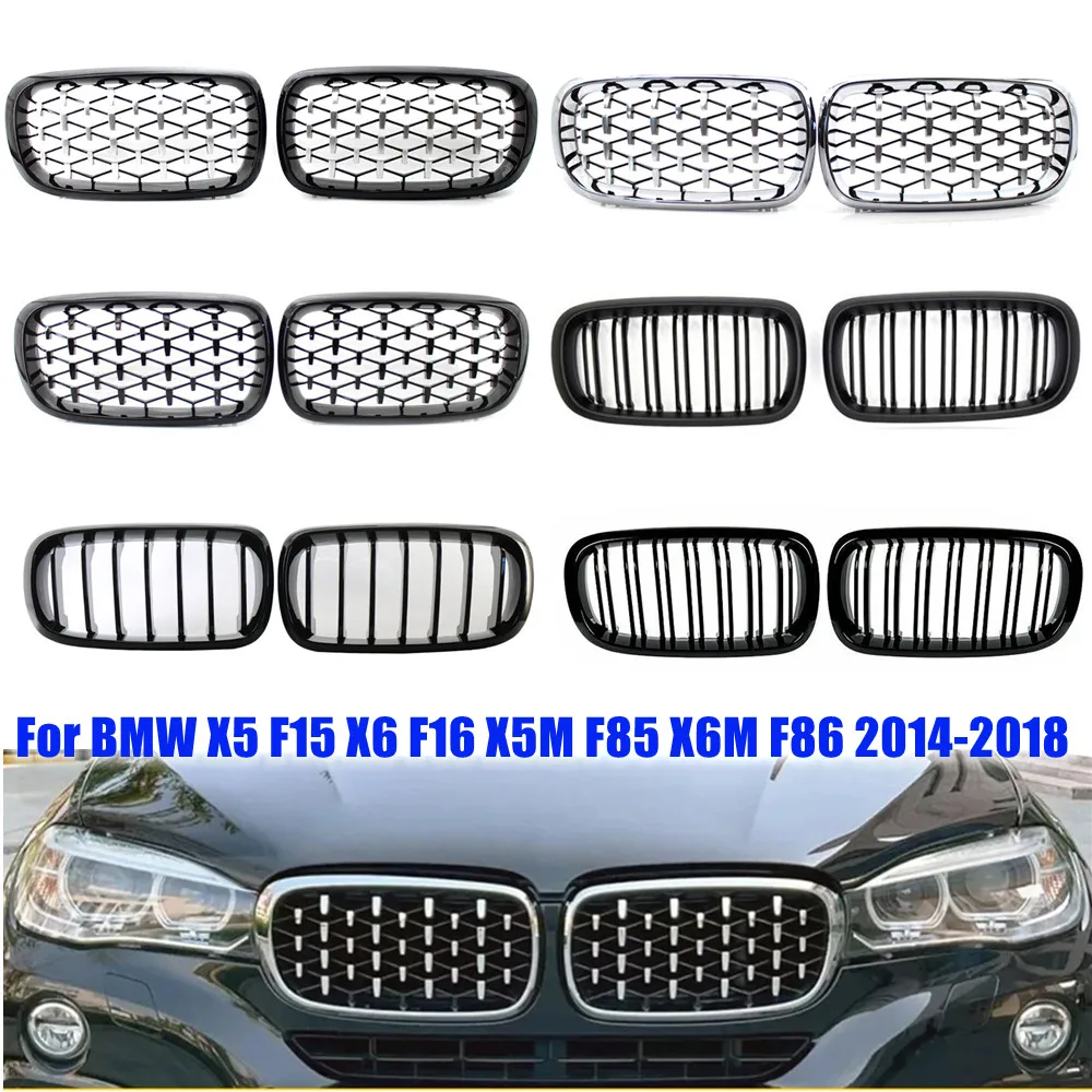 

Для BMW X5 F15 X6 F16 X5M F85 X6M F86 2014-2018 передний бампер с двойным/алмазным стилем, гоночная решетка, замена сетчатой решетки для почек