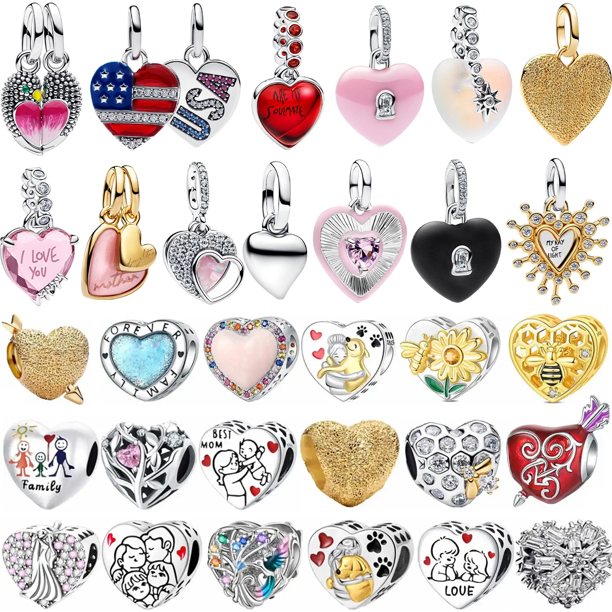 

Original 925 Sterling Silver Charms Colorful Heart-Shaped Flower Beads Pendant Bracelets Necklaces Womens DIY Jewelry Gift