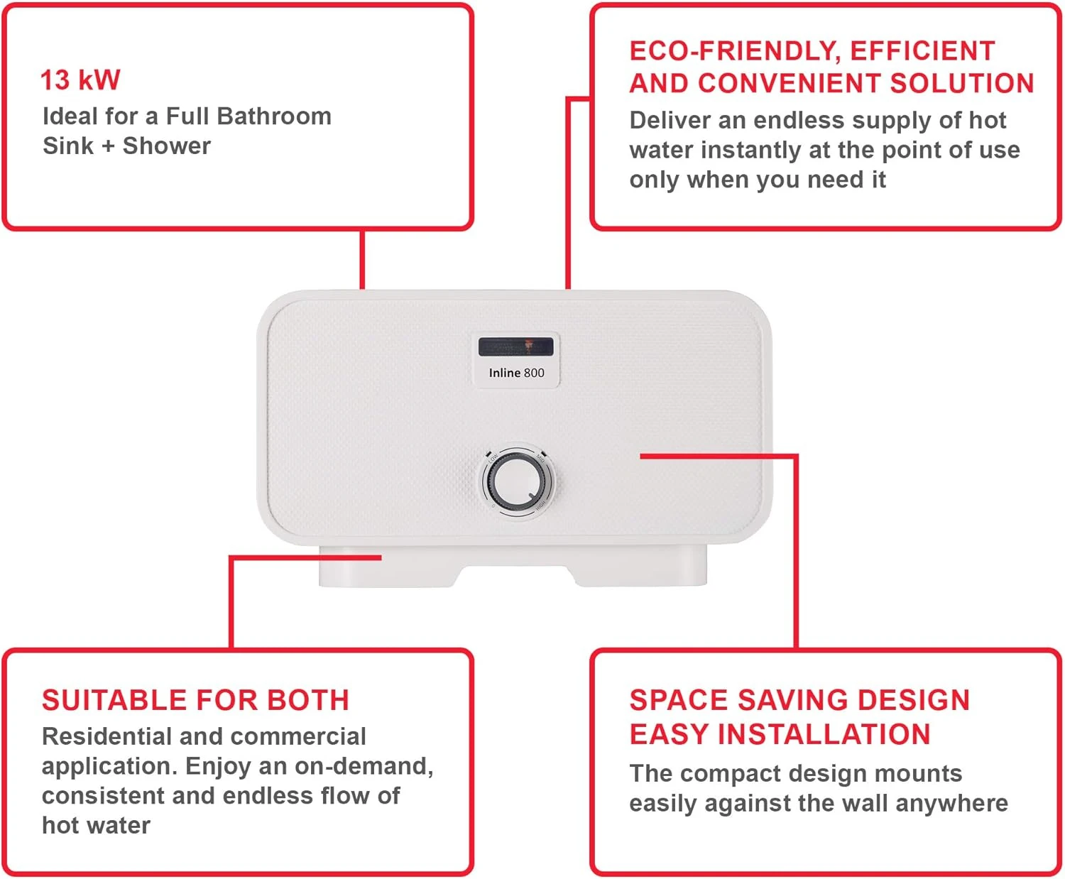Il scaldabagno elettrico senza serbatoio da 13000 Watt/240 V include dispositivo limitatore di pressione, ideale per un bagno completo