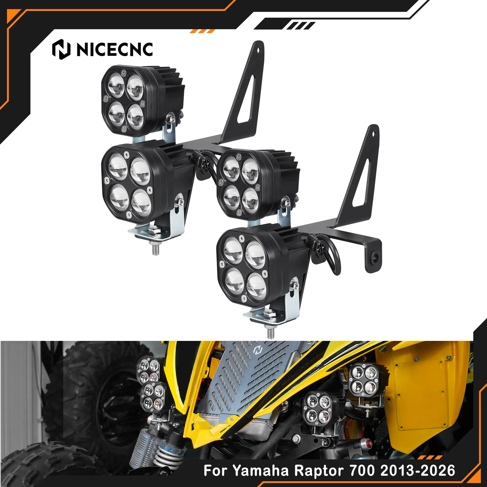 NICECNC For Raptor 700 4PCS ATV Front Work Lights For Yamaha Raptor 700/700R/700RSE 2013-2026 2000LM Replaces 1PE-F1513-01-00
