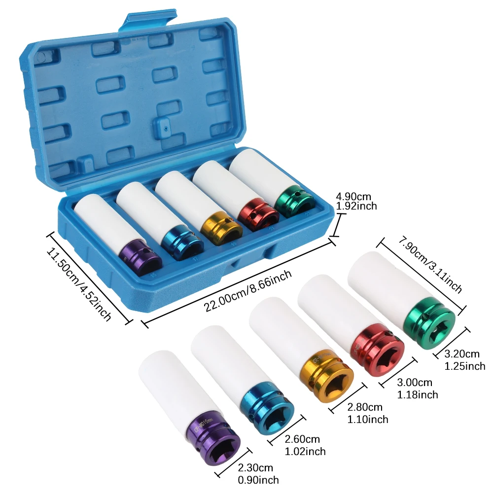 Universal Drive Wheel Protector 3/5pcs Impact Socket Impact Sleeve Set Ultra Thin Extended Screw Sockets 1set Durable Sleeves