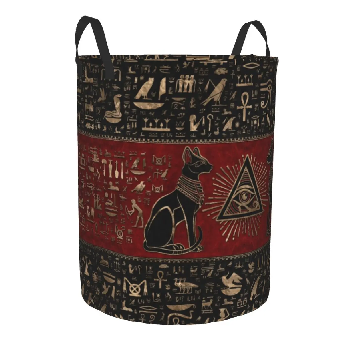 Custom Egyptian Cats And Eye Of Horus Laundry Basket Collapsible Egypt Hieroglyphic Clothes Hamper for Nursery Toys Storage Bin