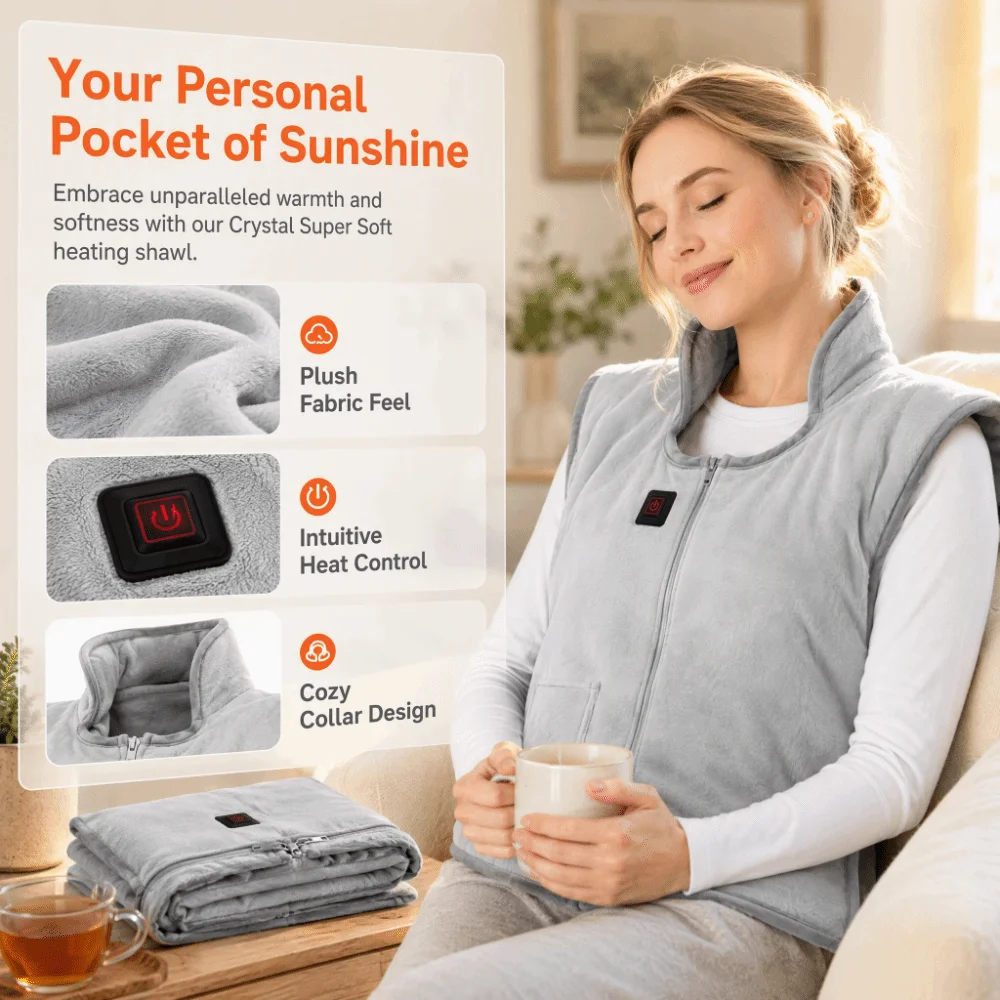 USB Heated Heated Shawl Heat-resistant Protective Shoulder Blanket Heating Vest Wrap 3 Temperature Settings Shoulder Neck Warmer