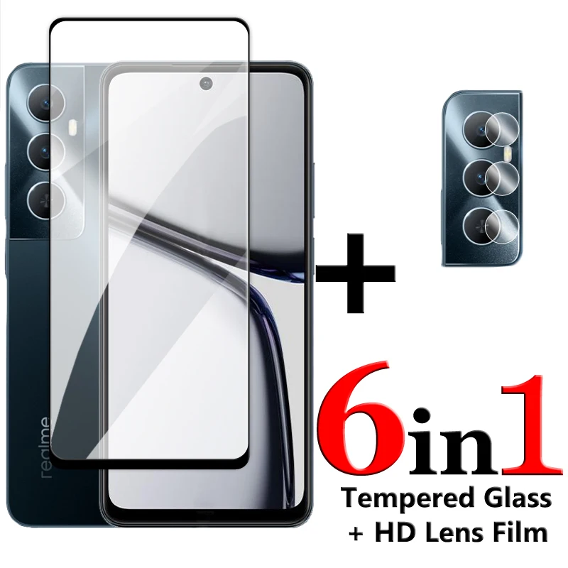 6in1 For Realme C65 4G Glass For Realme C65 Tempered Glass 6.67 inch 2.5D Full Cover Glue Screen Protector For Realme C65 Film