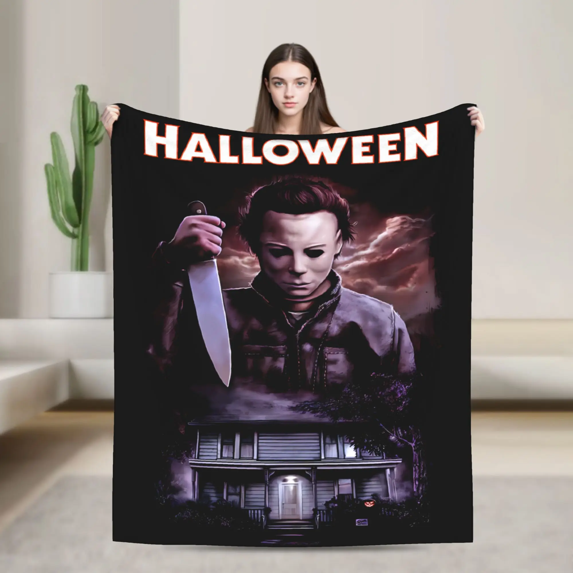Halloween Michaels Myersed Flannel Blanket  Warm Soft Throw Blanket for Outdoor Camping Print Bedspread Sofa Bed Cover