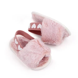 Moda neonate scarpe in pelliccia sintetica primavera Cute Infant Toddler Slipper sandali in peluche suola morbida scarpe calde cinturino posteriore elastico 0-18M