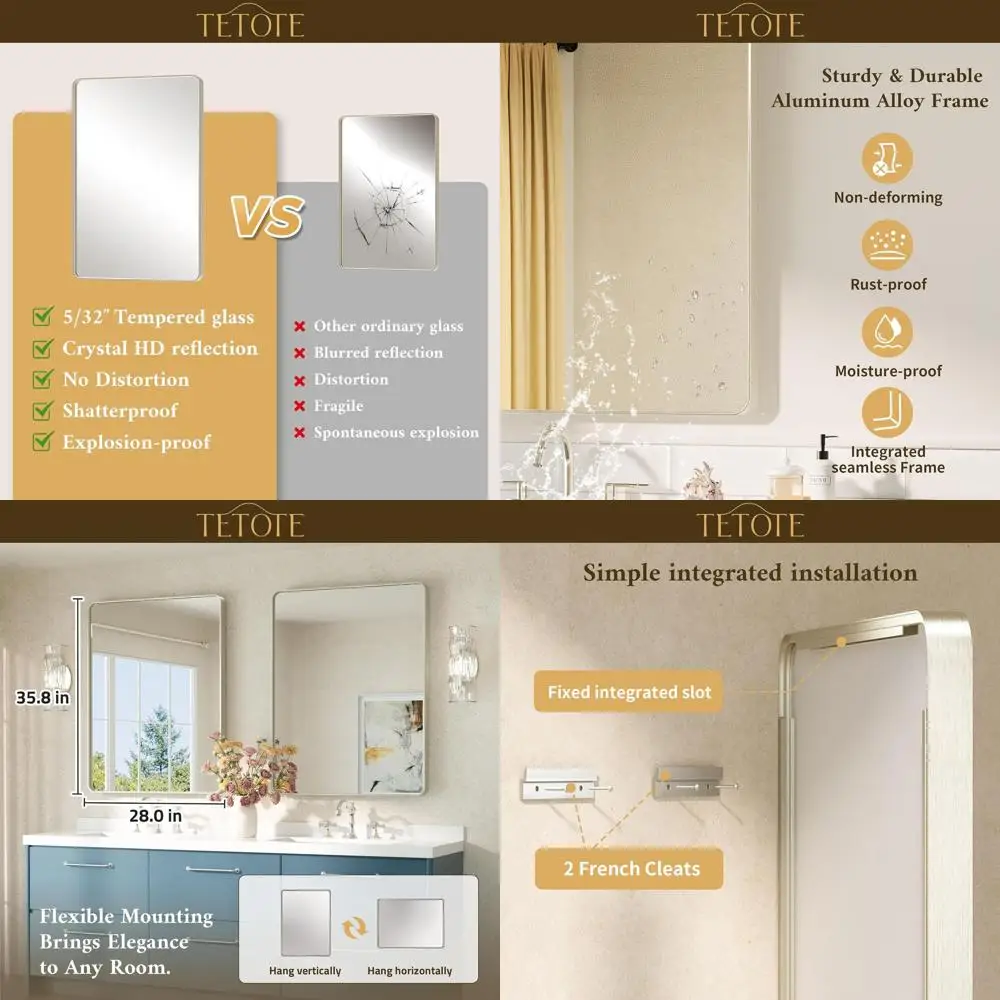 

Настенное зеркало Modern Farmhouse 28x36 с рамой из матового никеля и закаленным стеклом