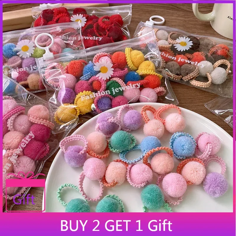 

20 шт. упакованные шарики из искусственного меха цвета макарон, зимние детские резинки для волос с рюшами по краям, универсальные резинки для волос для девочек, аксессуары