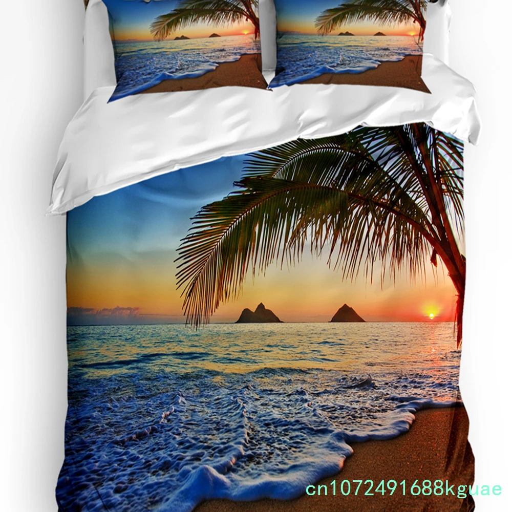 Surfing Silhouettes Waves Sunset Coconut Trees Duvet Cover Bed Bedding Set Home Quilt Cover Pillowcases Bedding Set No Sheet